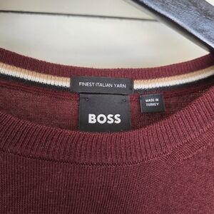 BOSS Hugo Men's Burgundy 100% Finest Italian Virgin Wool Sweater